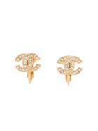 Chanel Vintage Mini Cc Rhinestone Earrings - Gold