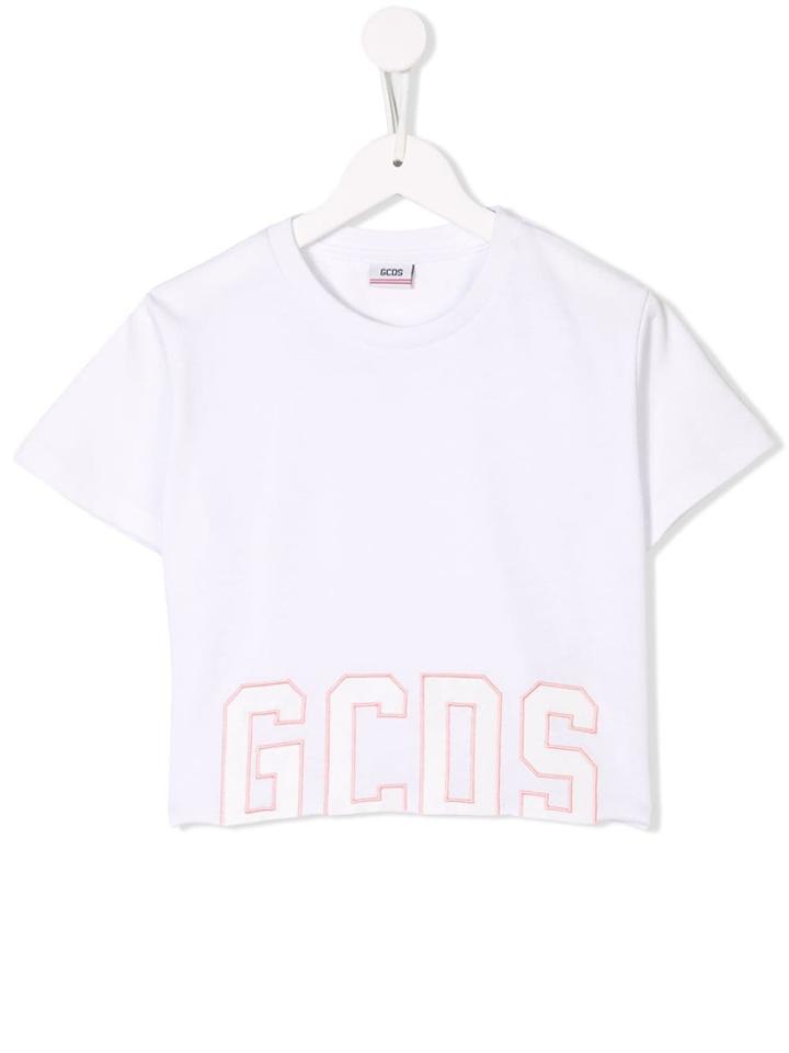 Gcds Kids Teen Logo Embroidered T-shirt - White