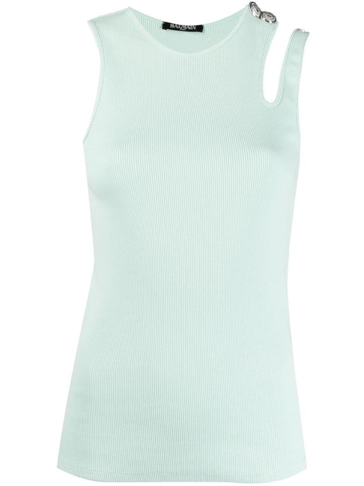 Balmain Cutout Ribbed Top - Green