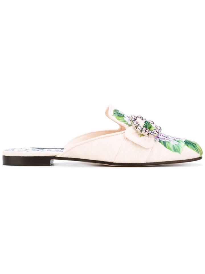Dolce & Gabbana Hydrangea Print Brocade Mules - Nude & Neutrals