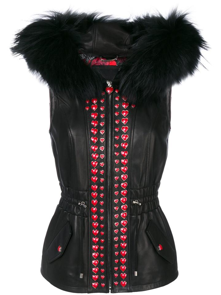 Philipp Plein Contrast Heart Embellished Gilet - Black