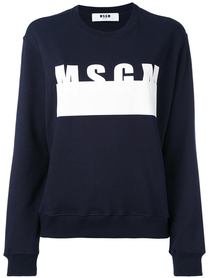 Msgm - Logo Print Sweatshirt - Women - Cotton - M, Blue, Cotton