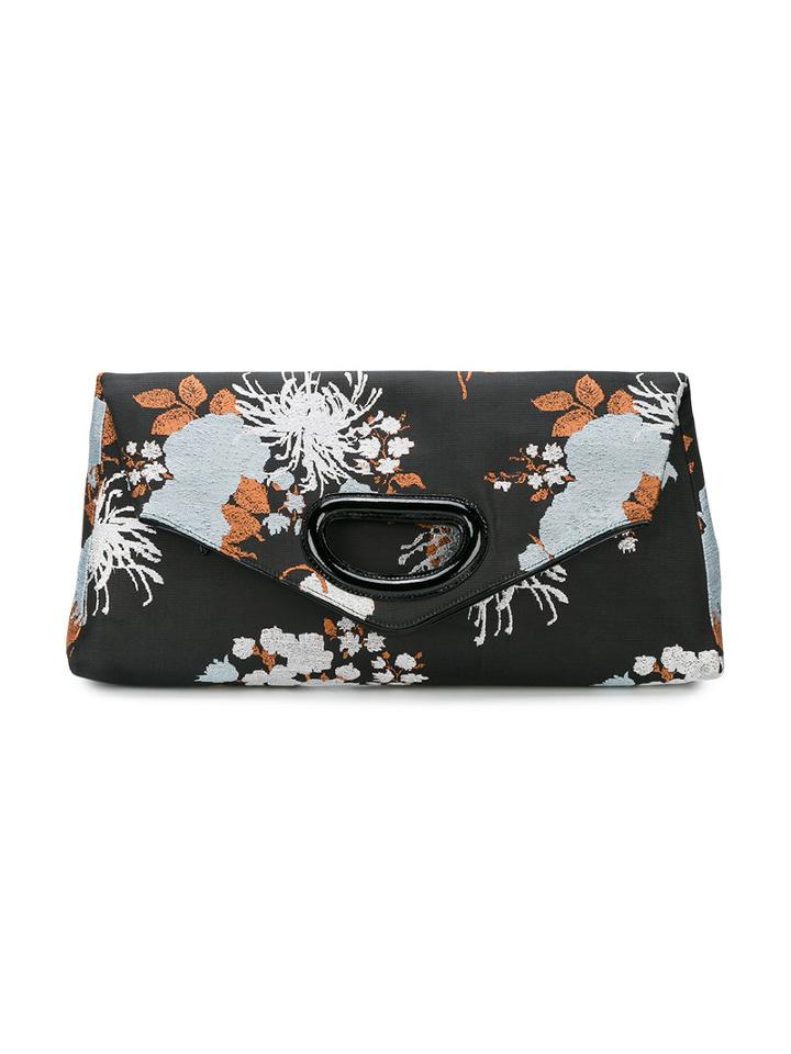 Dries Van Noten Floral Print Clutch, Women's, Black, Cotton/canvas