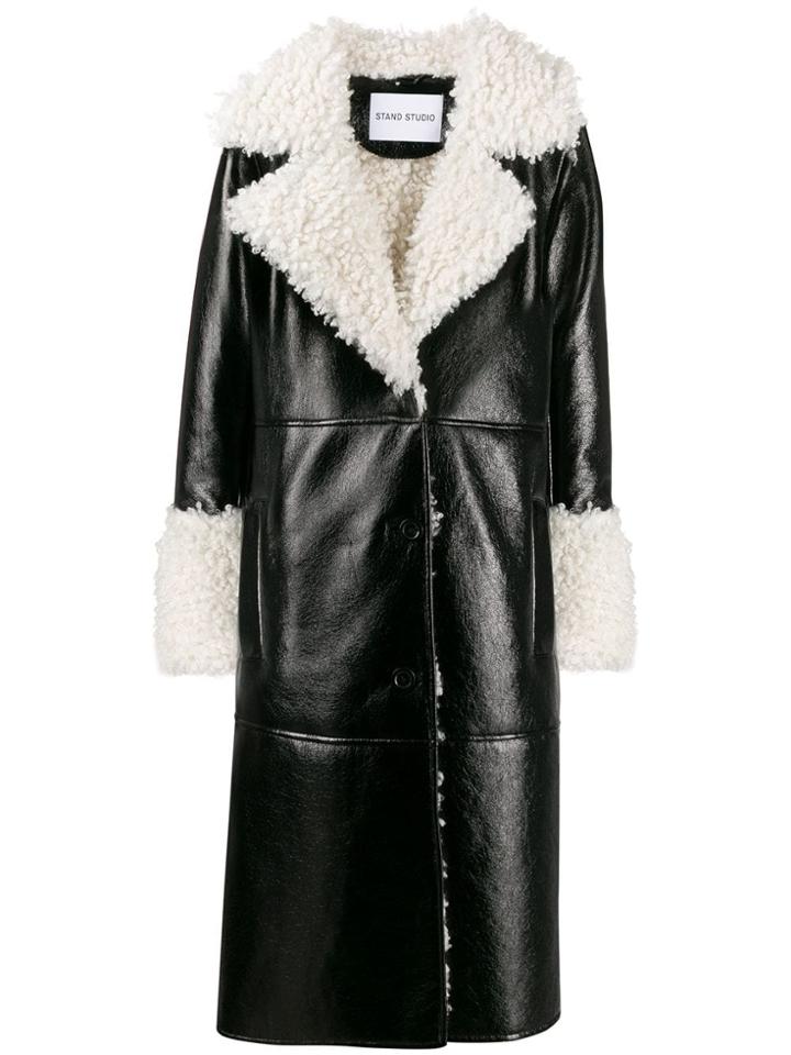 Stand Studio Faux Shearling Midi Coat - Black