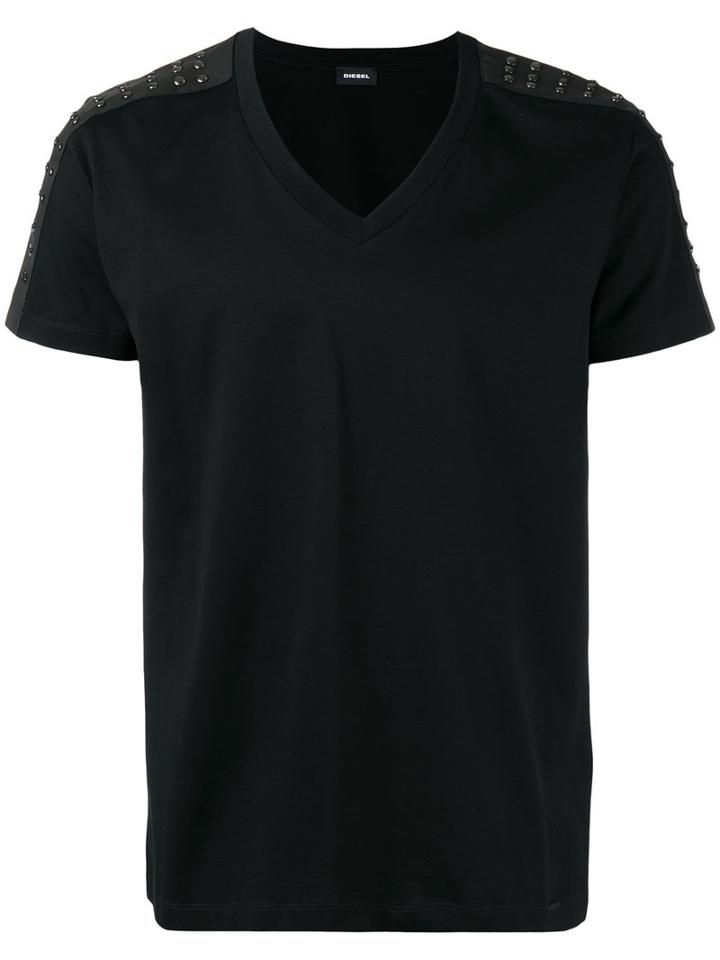 Diesel Stud Embellished T-shirt, Men's, Size: Small, Black, Cotton/sheep Skin/shearling