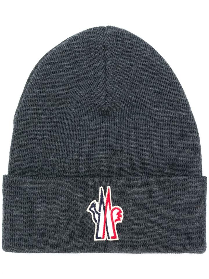 Moncler Grenoble Logo Embroidered Knitted Hat - Grey