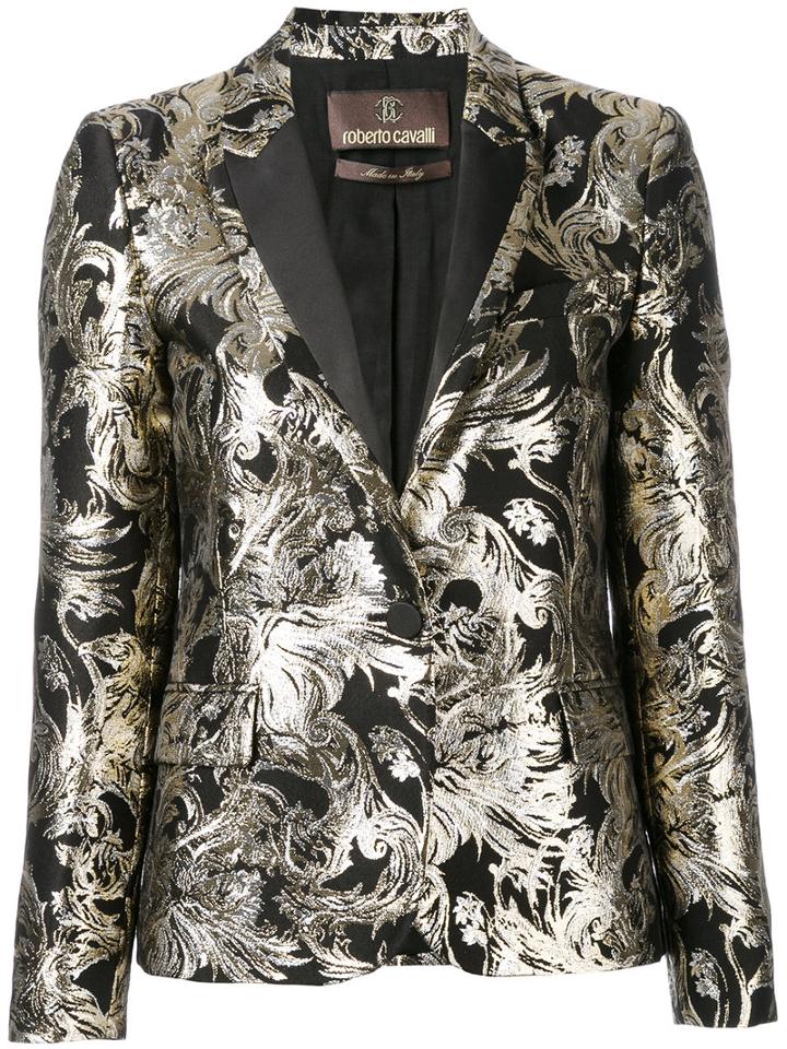 Roberto Cavalli - Embroidered Blazer - Women - Cotton/acrylic/polyester/wool - 40, Grey, Cotton/acrylic/polyester/wool