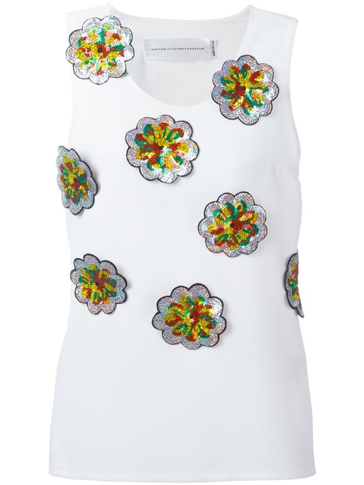 Victoria Victoria Beckham Sequin-embellished Tank Top, Women's, Size: 4, White, Silk/polyester/plastic