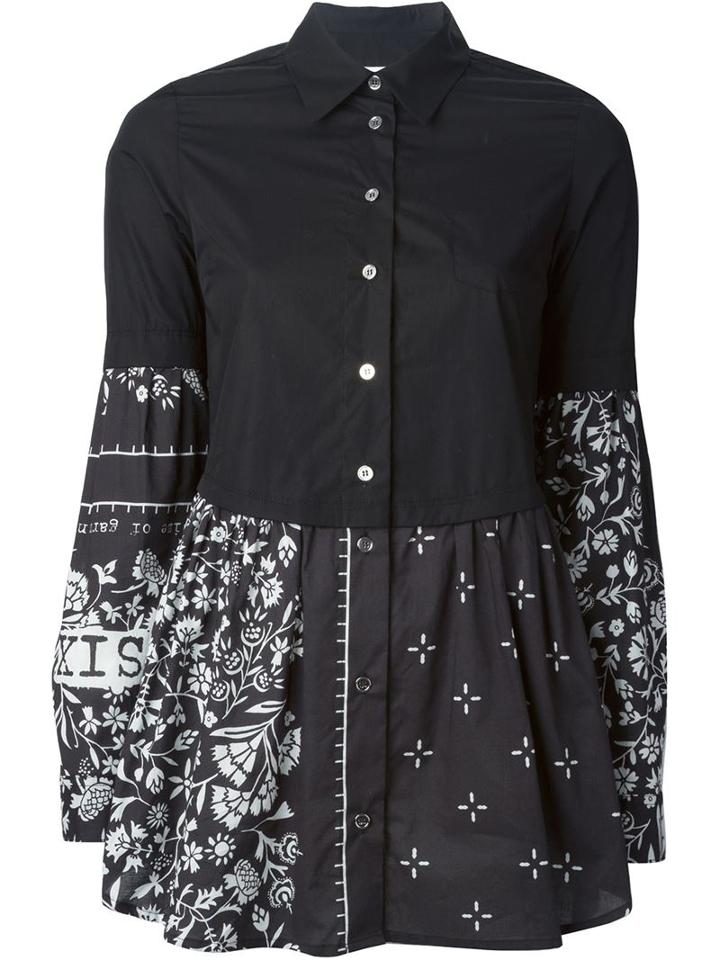 Mm6 Maison Margiela Floral Print Shirt, Women's, Size: 40, Black, Cotton