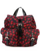 Red Valentino Heart Print Flap Backpack - Black