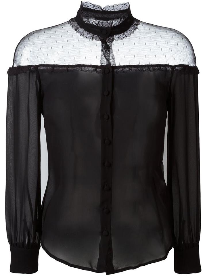 Red Valentino Sheer Panel Blouse, Women's, Size: 40, Black, Cotton/silk