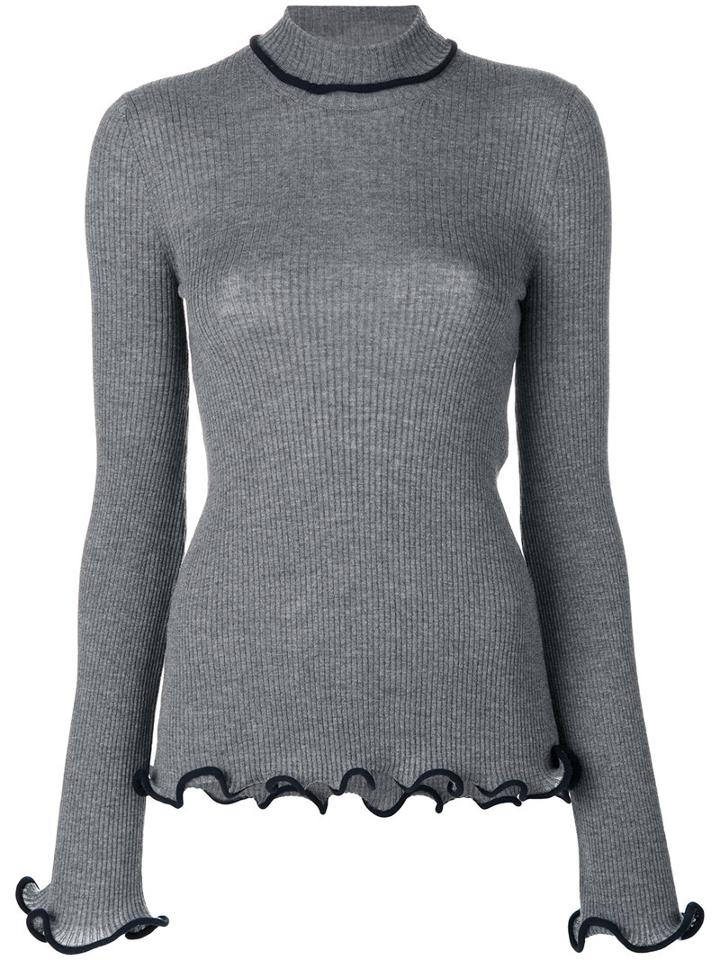 Stella Mccartney - Ruffle Trimmed Turtleneck Knit - Women - Cotton/wool - 42, Grey, Cotton/wool