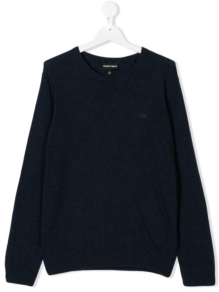 Emporio Armani Kids Teen Crew Neck Sweater - Blue