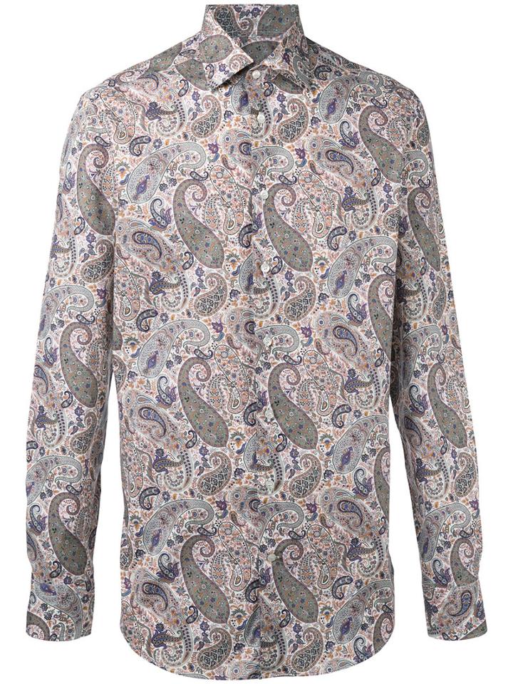Etro Paisley Print Shirt, Men's, Size: 43, Pink/purple, Cotton/spandex/elastane
