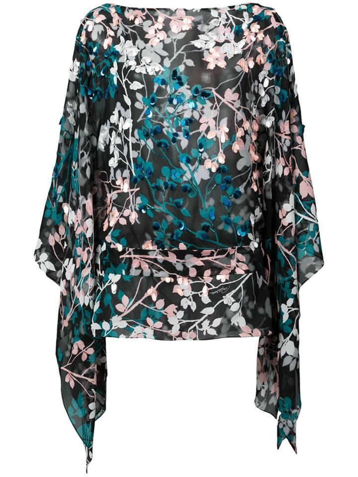 Roberto Cavalli Floral Silk Sheer Blouse - Black