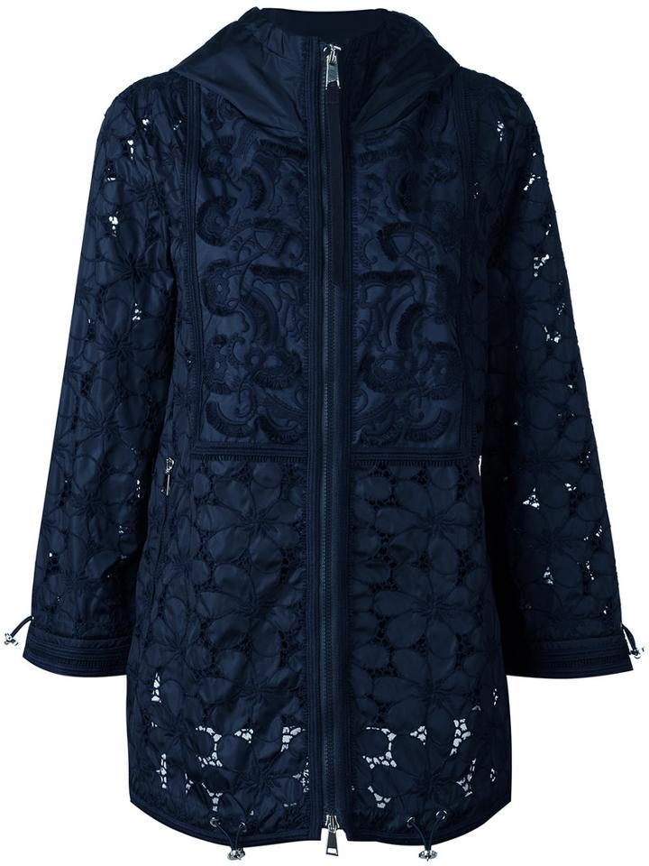 Moncler Guipure Lace Hooded Jacket, Women's, Size: 4, Blue, Polyimide/cotton/polyester