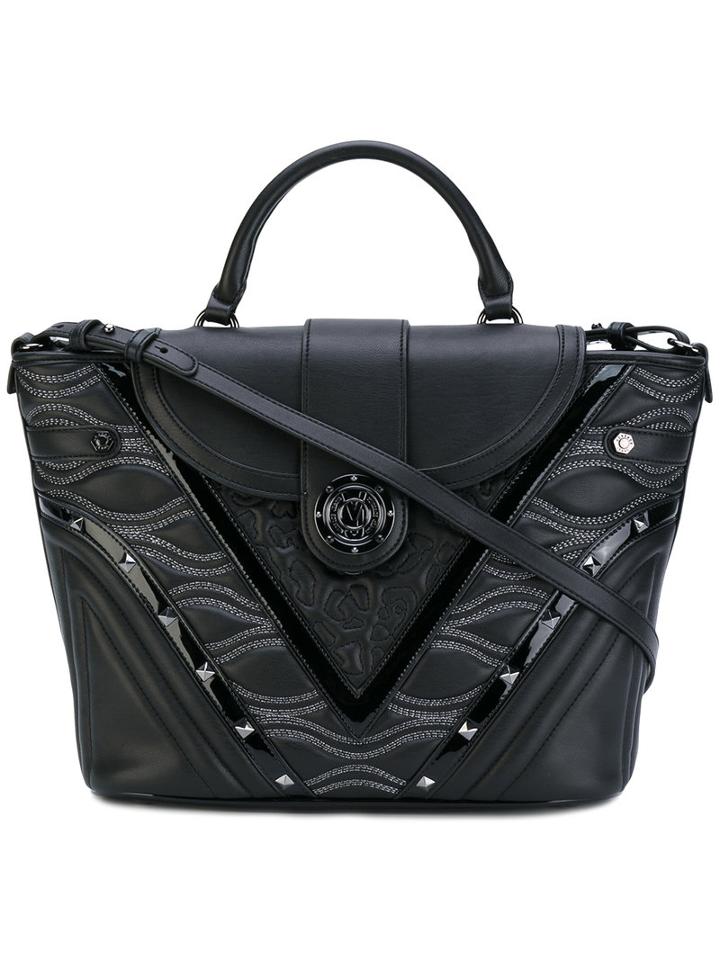 Versace Jeans - Contrast Texture Satchel - Women - Pvc/synthetic Enamel/metal - One Size, Black, Pvc/synthetic Enamel/metal