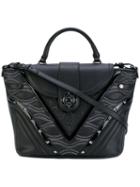 Versace Jeans - Contrast Texture Satchel - Women - Pvc/synthetic Enamel/metal - One Size, Black, Pvc/synthetic Enamel/metal