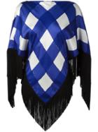 Balenciaga Fringed Poncho Top, Women's, Size: 38, Blue, Silk/viscose