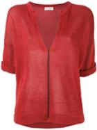 Brunello Cucinelli - V-neck Shortsleeved Jumper - Women - Cotton - L, Red, Cotton