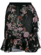 Giambattista Valli Floral Print Peplum Skirt - Black