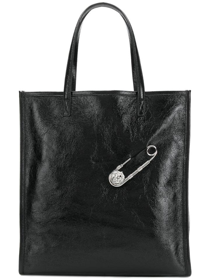 Versus Lion Head Clip Shopper Tote - Black