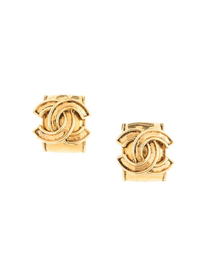 Chanel Pre-owned Cc Hoop Earrings - Gold