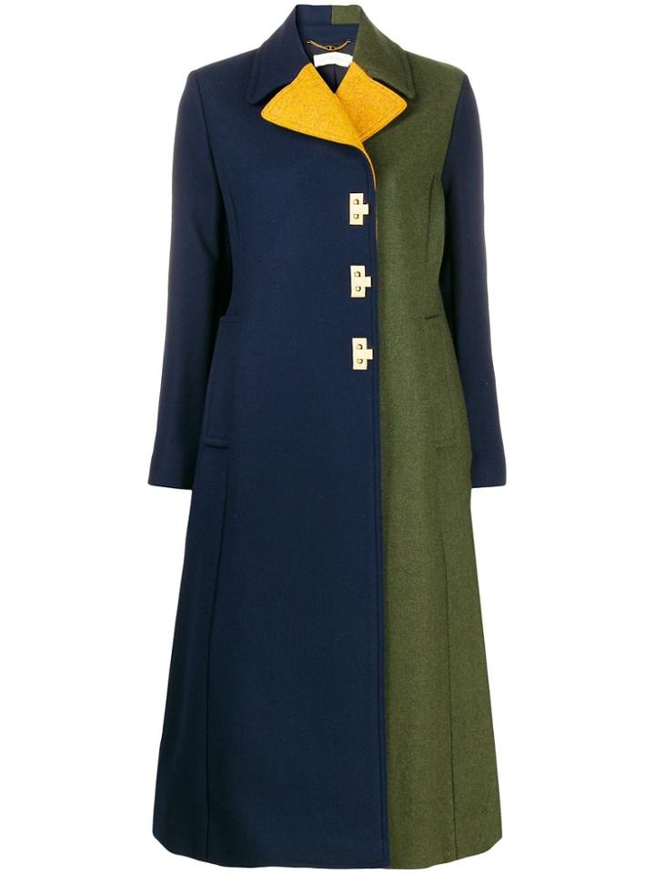 Tory Burch Flip-lock Color-block Coat - Blue