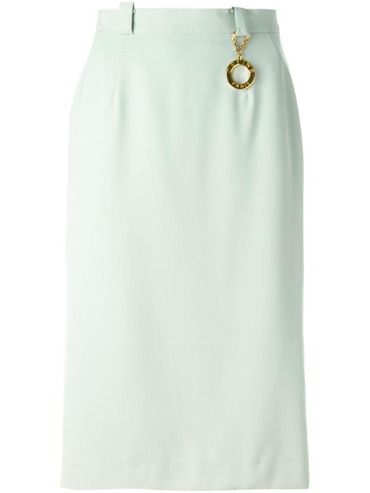 Céline Vintage Logo Charm Pencil Skirt - Green
