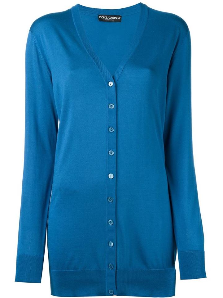 Dolce & Gabbana Fine Knit Oversized Cardigan, Women's, Size: 40, Blue, Silk