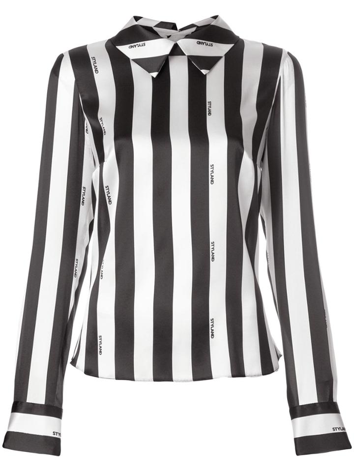 Styland Striped Print Blouse - Black