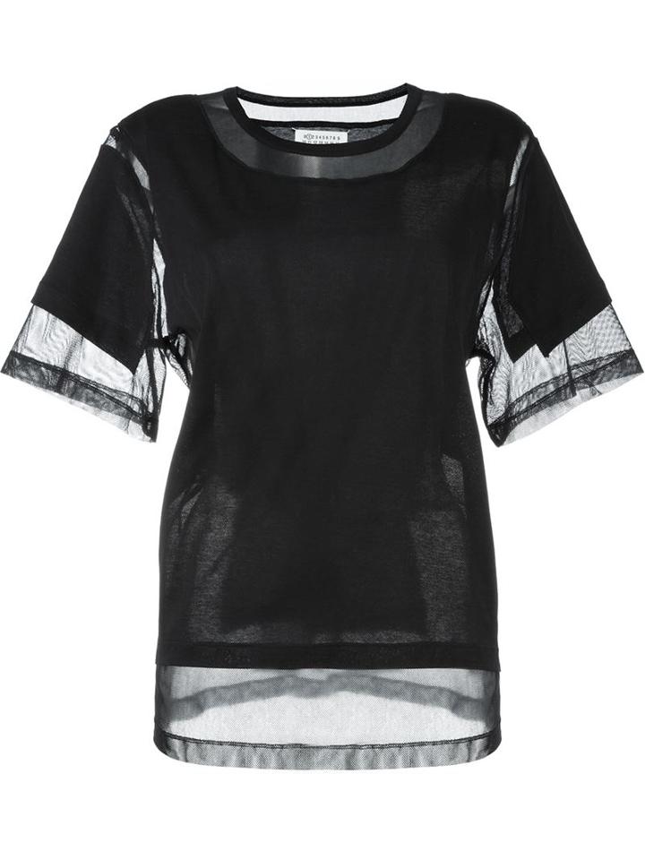 Maison Margiela Panelled Mesh T-shirt, Women's, Size: S, Black, Cotton
