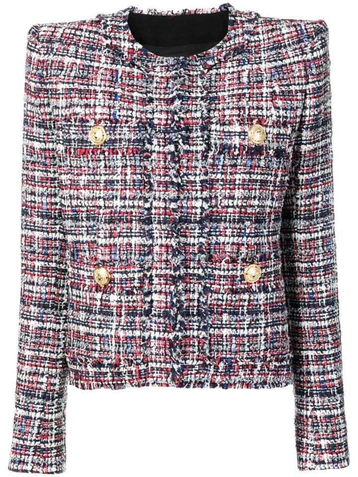 Balmain Double Breasted Tweed Jacket - Blue