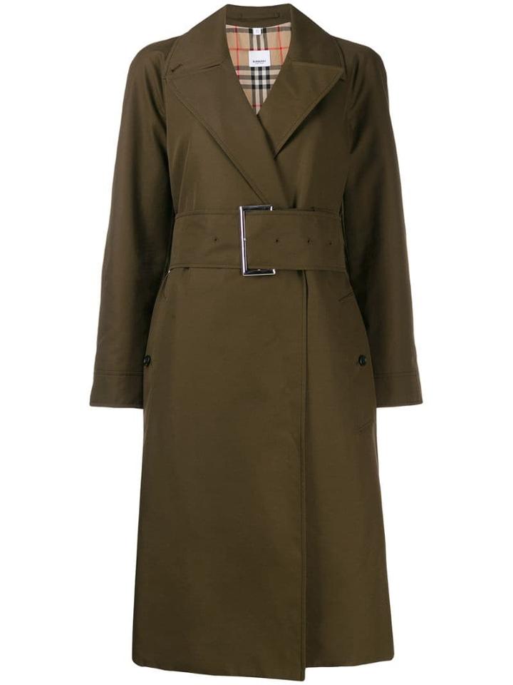 Burberry Gabardine Belted Trench Coat - Green