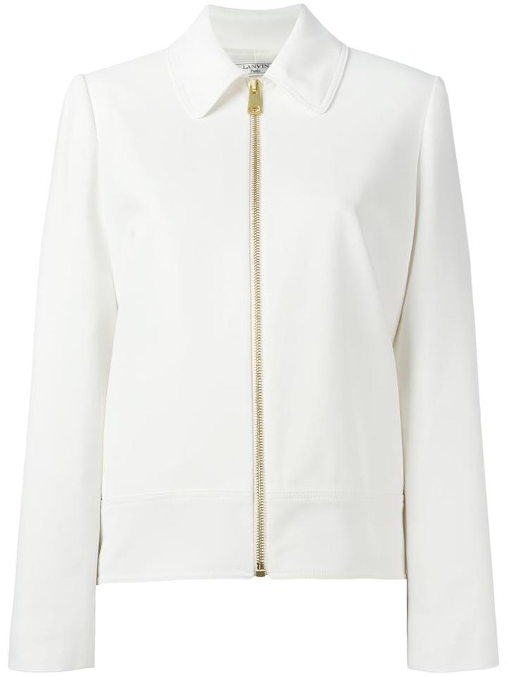 Lanvin Zipped Pointed Collar Jacket, Women's, Size: 38, White, Silk