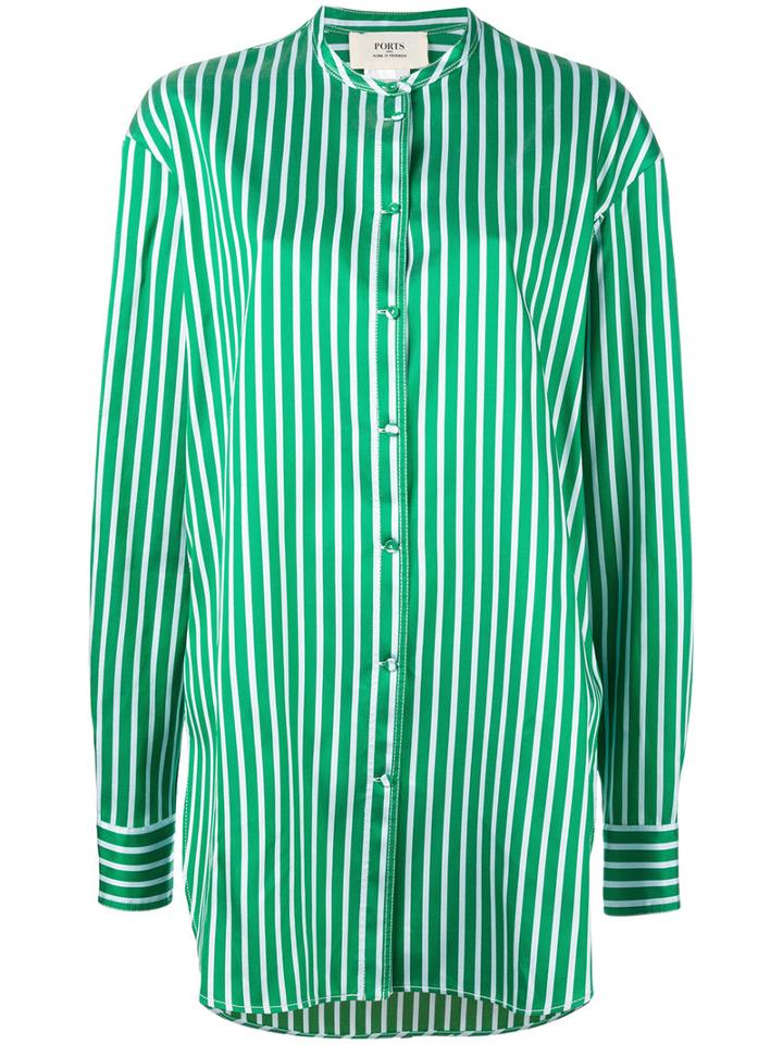 Ports 1961 - Long Striped Shirt - Women - Silk/cotton/polyester - 46, Green, Silk/cotton/polyester