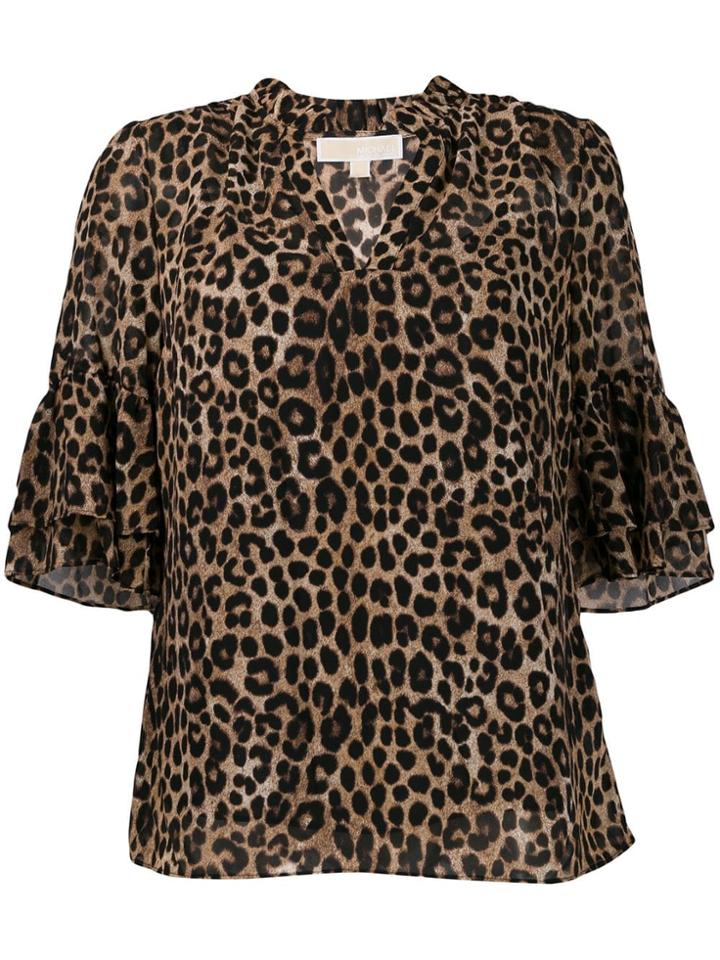 Michael Michael Kors Leopard Print Ruffled Blouse - Brown