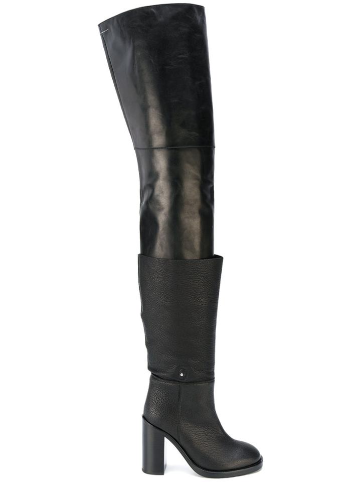 Mm6 Maison Margiela Layered Over The Knee Boots - Black
