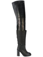 Mm6 Maison Margiela Layered Over The Knee Boots - Black