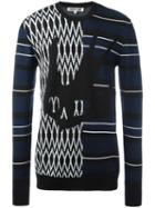 Mcq Alexander Mcqueen Swallow Skull Intarsia Sweater, Men's, Size: Large, Black, Wool