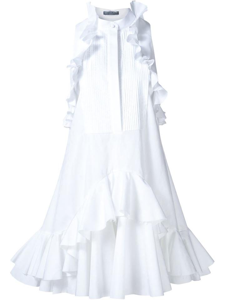 Alexander Mcqueen Ruffle Detail Dress, Women's, Size: 44, White, Cotton