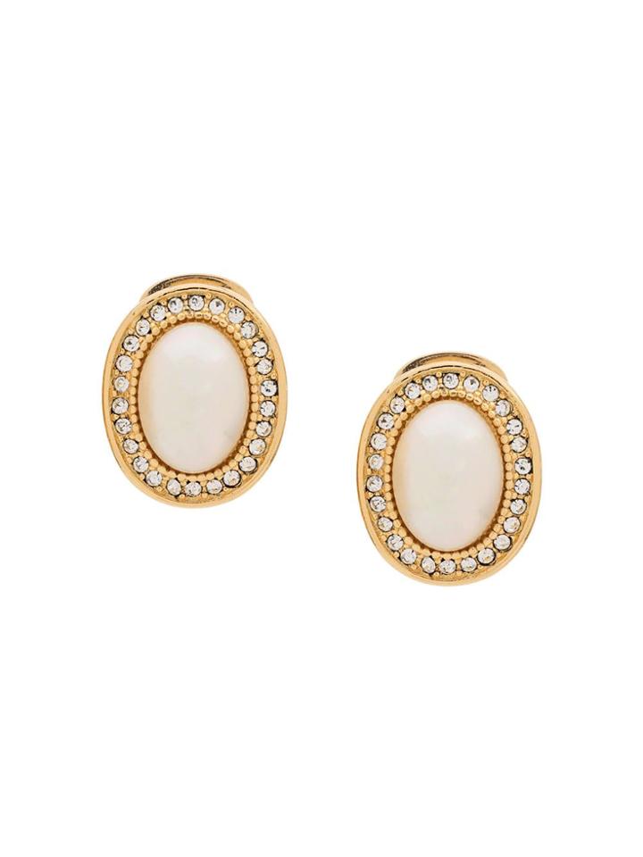 Christian Dior Vintage 1980s Faux-pearl Swarvoski Earrings - Neutrals
