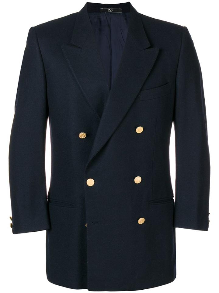 Valentino Vintage Peaked Lapels Double-breasted Jacket - Blue