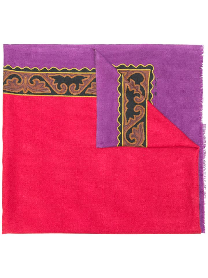 Etro Pattern Border Scarf - Red