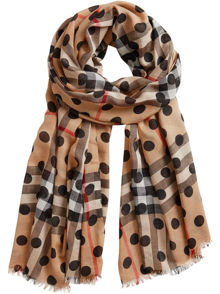 Burberry Spot Print Check Scarf - Brown
