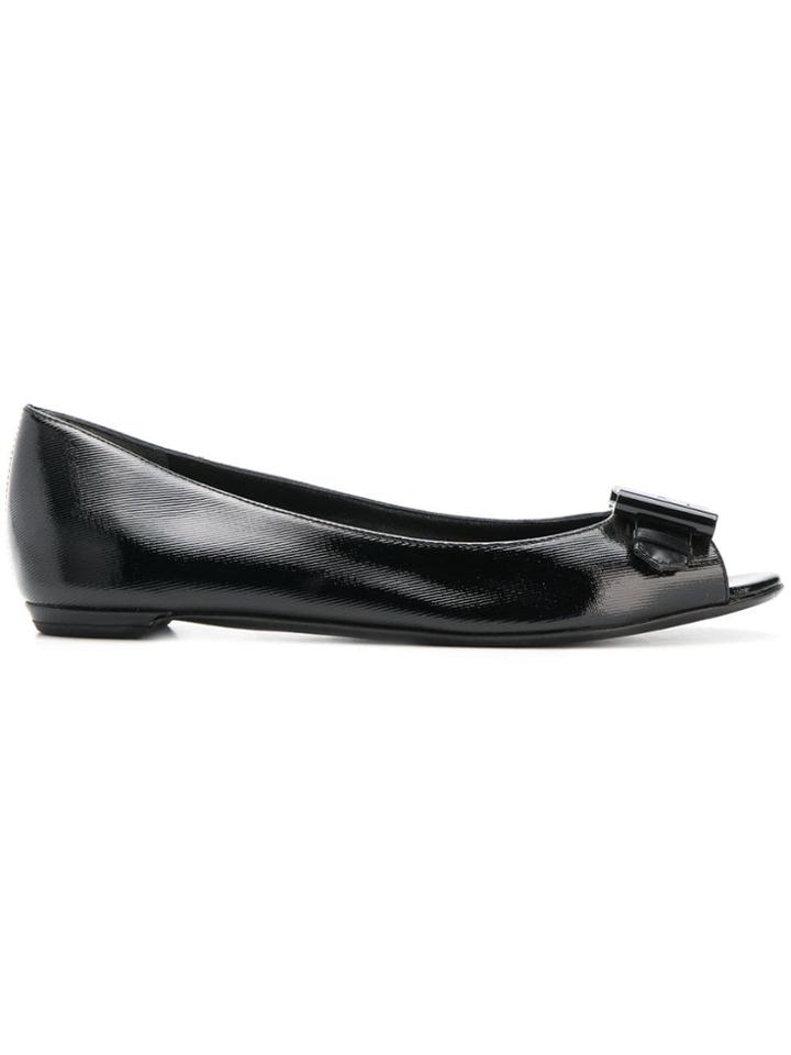Gucci Vintage Open Toe Bow Ballet Flats - Black