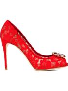 Dolce & Gabbana Embellished Lace Pumps - Red