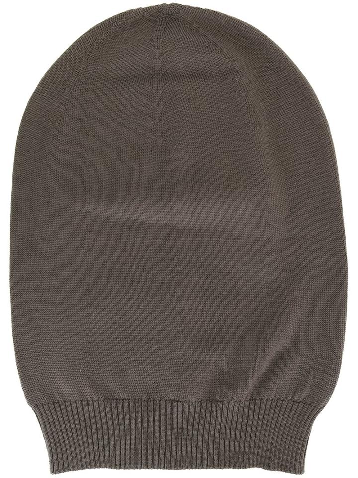 Rick Owens Ribbed Trim Beanie, Women's, Grey, Virgin Wool