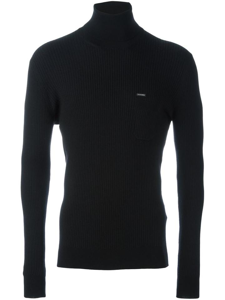 Dsquared2 Ribbed Roll Neck Jumper, Men's, Size: Medium, Black, Polyester/wool