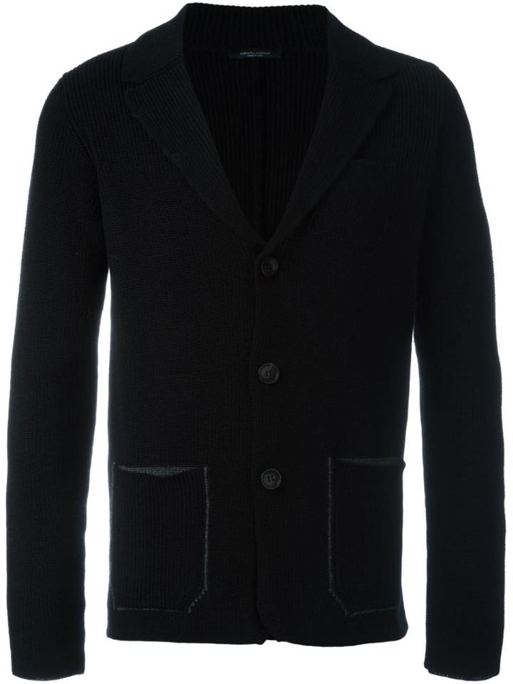Roberto Collina Notched Lapel Cardigan, Men's, Size: 48, Black, Virgin Wool